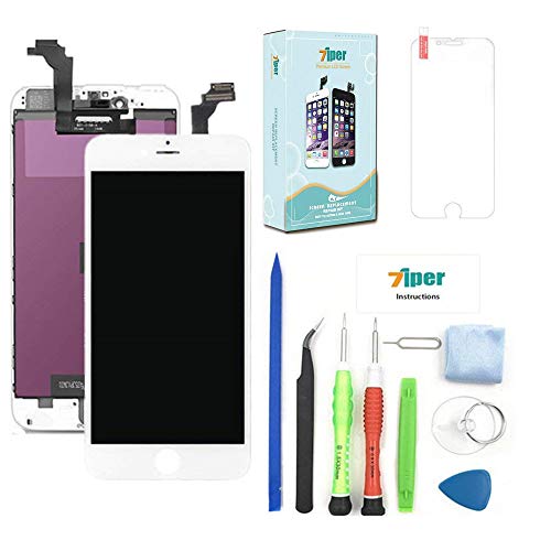 Screen Replacement Compatible iPhone 6 Plus (5.5 inch) - LCD Display Touch Screen Digitizer Frame Replacement Full Assembly with Tempered Glass, Repair Tools Kit and Instructions (White)