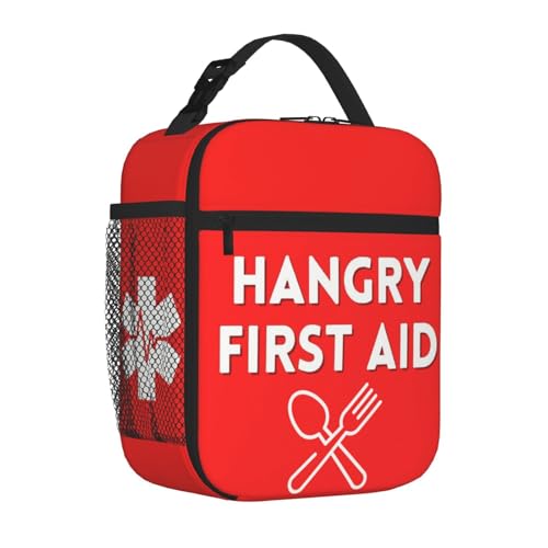 Poacnip Hangry First Aid Insulated Lunch Bag Portable Reusable Lunch Box Medical Theme Thermal Cooler Tote Bag With Pockets For Nurses & Doctors Women Men Gift