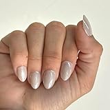 GLAZED LIFE Press-On Nails by Lavaa Beauty | Short Round Nude Pearly Chrome Finish
