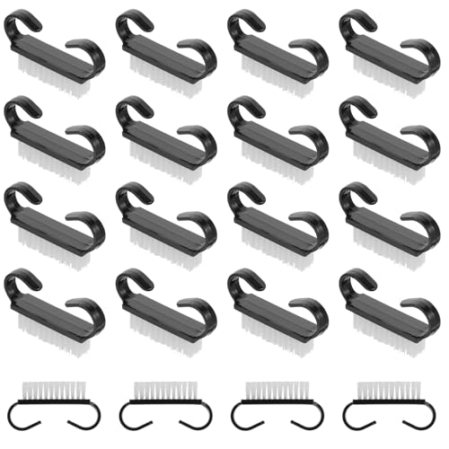 Aeaocvo Lot de 20 brosses à ongles avec poignée - Noir - Mini brosse à ongles avec poignée pour manucure, exfoliant et nettoyage des ongles