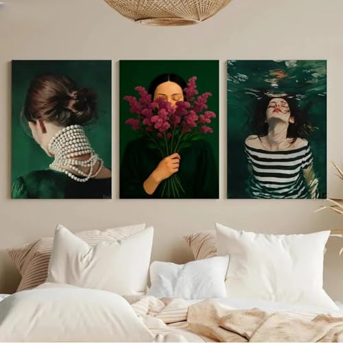 Impression sur toile femme vert émeraude décoration murale abstraite 70x90