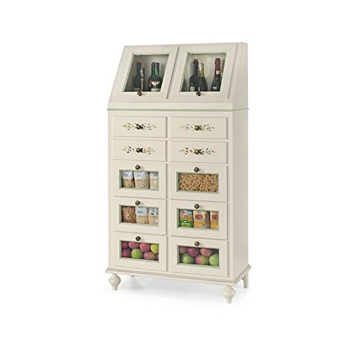 InHouse srls Mueble de despensa, Estilo Clasico, en Madera Maciza y MDF con Acabado Blanco Brillo con Decoraciones - Medidas 80 x 42 x 153 …