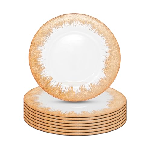 Trimming Shop Glass Charger Plates with Copper Rim - Elegant Copper Trim Charger Plate for Banquets, Dinner Table Decoration, Weddings, Parties & Dining Event Decorations, Pack of 6