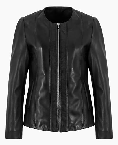 Veste en cuir véritable rouge foncé femme blouson col rond confortable