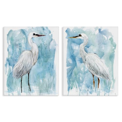 'Nautical Crane Pair White Beach Birds'| 2pc Canvas Art Set 2
