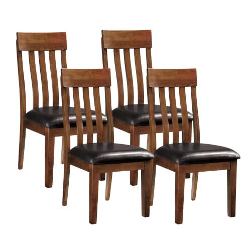 Image of Signature Design by Ashley Berringer Dining Chairs Set of 4, Classic Wood Spindle-Back Design, Cushioned Microfiber Seat, Rustic Finish for Kitchen & Dining Room Chair, Walnut