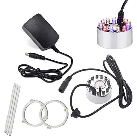 Allucky Ultrasonic Mist Maker Fogger Air Humidifier 12 LED Water Fountain Pond with Power Adapter Silver Cover