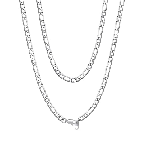 ChainsHouse Stainless Steel Figaro Chains for Men, 4mm/6mm/9mm/13mm Width, 14-30inch Length, Black/14K Gold Mens Necklace Chains, Send Gift Box 14 inches a: Figaro A-Steel-6mm