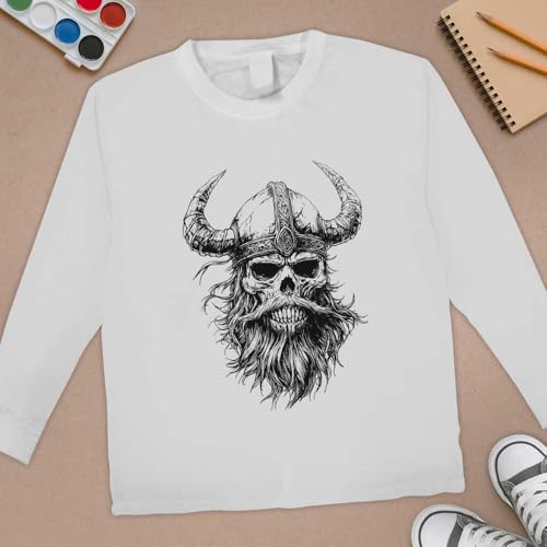 'Viking Skull' Children's/Kid's Long Sleeve Cotton T-Shirts (KL053524)2