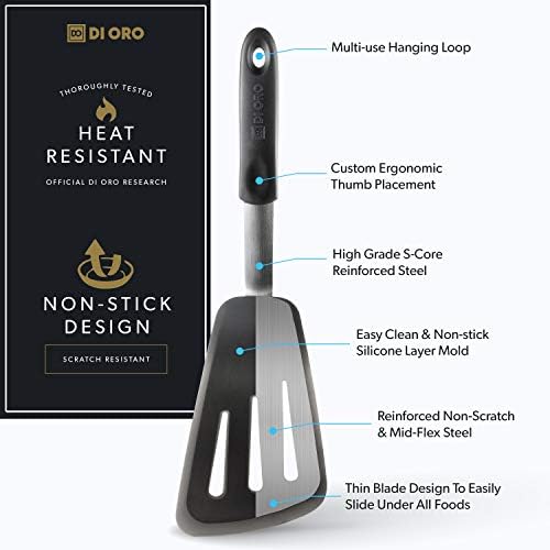 DI ORO® - Chef Series - Premium Flexible Silicone Spatula - 315 ºC Heat-Resistant - Professional Silicone Turner and Fish Slice