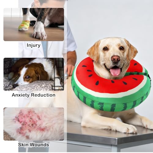 Image of SCENEREAL Dog Cone Alternative After Surgery Donut Collar, Soft Pet Recovery Pillow Collar for Medium Large Dogs, Inflatable Adjustable Neck Collars to Prevent Licking, Watermelon L