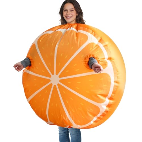 Eyourlife Inflatable Orange Costume for Adult Blow Up Fruit Cosplay Costume Berry Inflatable Outfit for Women Men Orange Birthday Cosplay Party Dress Up Parade Carnival Suit