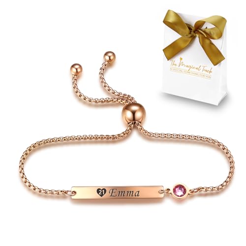 The Magical touch TMT Personalised Birthstone Bracelets Gift for Birthday Friendship Mum Auntie Sister 18th 21th 30th 40th 50th 60th 16th 13th Her Women Girl Best Friend