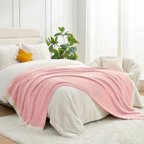 Image of Snuggle Sac Pink Throw Blankets for Couch, Reversible Super Soft Warm Microfiber Blankets Cozy Knit Fuzzy Plush Lightweight Fluffy Throws for Sofa, Bed, Living Room, Heather Pink, 50 x 60 inches