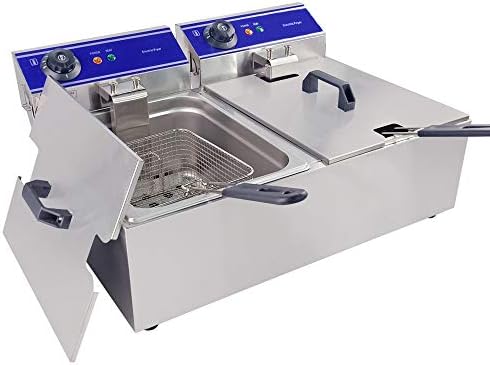 Commercial Deep Fryer Stainless Steel Electric Fryer Dual Tank 20L 3000Wx2 with Lids