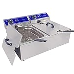 Commercial Deep Fryer Stainless Steel Electric Fryer Dual Tank 20L 3000Wx2 with Lids