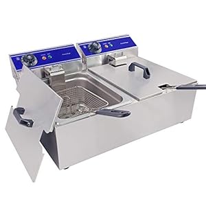 Commercial Deep Fryer Stainless Steel Electric Fryer Dual Tank 20L 3000Wx2 with Lids