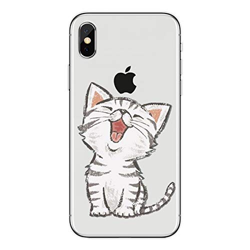 Preisvergleich Produktbild Homikon Silikon Hülle Karikatur Kat TPU Tasche Handyhülle Transparente Durchsichtig Weiche Flexible Schutzhülle Stoßfeste Stoßdämpfend Soft Case Cover Kompatibel mit iPhone X - Weiße Katze