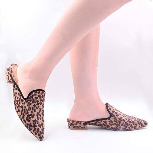 Image of Fericzot Women's Velvet Backless Pointed Toe Slip On Loafers Flats Embroidery Mule Slippers Shoes