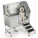 Garvee 50' Stainless Steel Heavy Duty Dog Washing Station - Anti-Slip Pet Bathing Tub with Non-Slip Stairs, Professional Grooming Tub for Large/Medium/Small Dogs