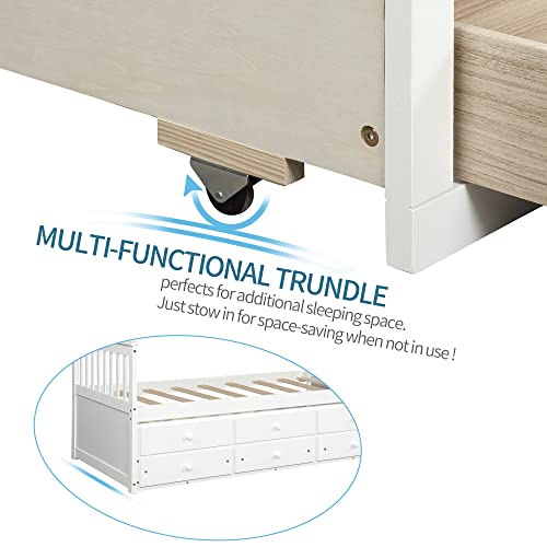 Rhomtree Twin Captain’s Bed Storage Daybed With Trundle And Drawers For Kids Guests (White) #TOP7