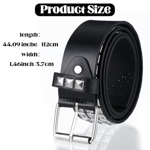 1 PCS Studded Belt, Black Goth Belts for Women Y2K Belts with Bright Metal Pyramid Fashion Punk Rock Gothic Belt Accessories for Men Jeans Dress Pants (Black)2