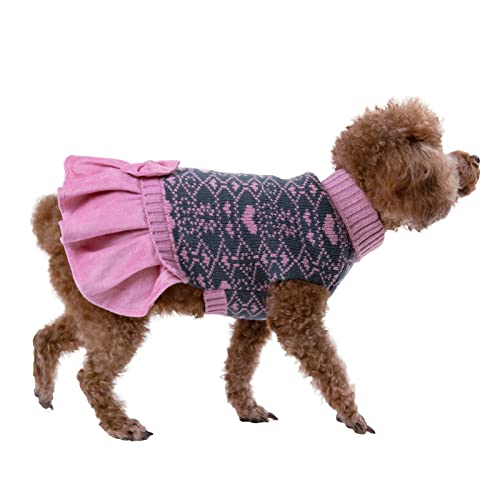 Cutebone Valentine's Day Dog Sweater Sweetheart Pink Dress Knit Sweater Girl Puppy Clothes Turtleneck One-Piece With Bowknot Bow Pet Clothes For Holiday Party Cat Apparel #TOP5