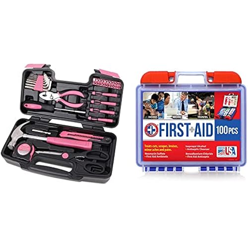 Apollo Tools Original 39 Piece General Household Tool Set in Toolbox Storage Case & Be Smart Get Prepared 100 Piece First Aid Kit: Clean, Treat, Protect Minor Cuts, Scrapes. Home, Office, Car, School