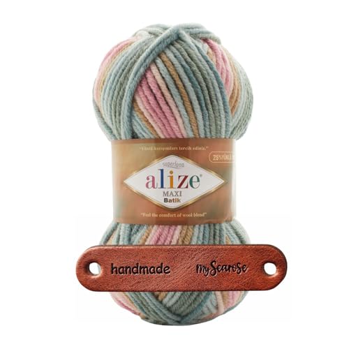 ALIZE 100g SUPERLANA MAXI BATIK 7803 Premium Wolle weich warmes Farbverlaufsgarn für Stricken und Häkeln Winteraccessoires mit mySearose Label
