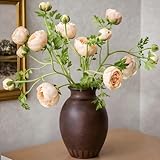 Giegxin 3 Stems Peonies Artificial Flowers Faux Silk Peony Flowers Bouquet 24.5'' Tall Champagne Peonies - Fake Ranunculus Flower for Vases DIY Centerpieces Bridal Shower Wedding Home Decoration