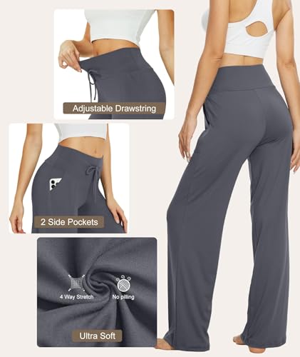 Image of TNNZEET 3 Pack Women's Wide Leg Pants with Pockets - Casual Loose Yoga Trouser Pants Sweatpants Palazzo Lounge Pajama Pants