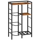 HOOBRO 5 Gallon Water Bottle Holder Organizer, Water Jug Rack, 3-Tier Water Dispenser Stand with 2 Wooden Shelves, for Kitchen, Office, Living Room, Rustic Brown and Black BF11ST01