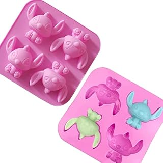 Funwaretech® Silicone Chocolate Mould, Cartoon Stitch Shaped Non-Stick Baking Moulds, 4 Cavities DIY Cake Topper Moulding Fondant Chocolate Desserts Ice Candy Jelly Candles MouldsStitch