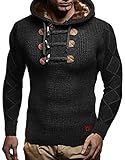 Leif Nelson Herren Strickpullover Pullover mit Kapuze Hoodie für Männer Pulli für Winter Kapuzenpullover Slim Fit Longsleeve Langarm Crew Neck LN4205 M Anthrazit-Schwarz