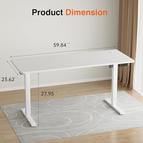 Image of Furmax Electric Standing Desk, 59 x 24 Inches Height Adjustable Desk with Wheels, Home Office Computer Desk with Management Box (White)