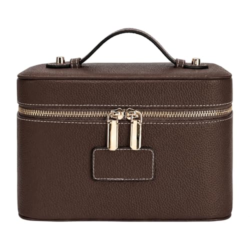 Kosmetiktasche Groß, Lederimitat Kulturtasche Damen, Travel Make Up Bag mit Fächern und Griff, Reise Leder Beauty case Schminktasche Hartschale
