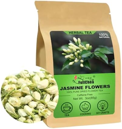 FullChea - Dried Jasmine Flowers, 3oz/85g - Premium Edible Flowers Whole Buds - Non-GMO - Caffeine-free - Perfect For Tea