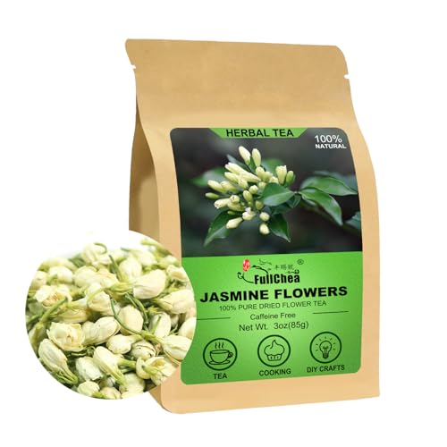 FullChea - Dried Jasmine Flowers, 3oz/85g - Premium Edible Flowers Whole Buds - Non-GMO - Caffeine-free - Perfect For Tea