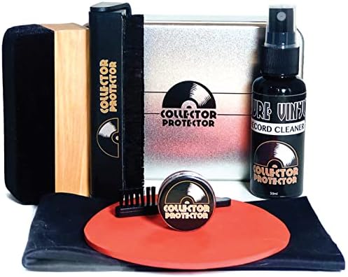 Vinyl Record Cleaning Kit - The Complete Set - Includes Soft Velvet & Carbon Fiber Record Brushes, LP Cleaner Solution, Turntable Stylus Gel, Microfiber Cloth, Label Protector & Metal Storage Case