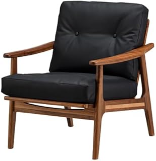 maruni60 ウォルナットフレーム アームチェア 1シーター 1人掛け シングル ソファ ゼラコート 合成皮革 (ブラック)