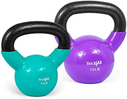 Yes4All Kettlebell Setleri Vinil Kaplamalı, Ağırlık Seti Büyük Kettlebells Combo Tüm Vücut Egzersizi ve Kuvvet Antrenmanı Egzersizi için Spor Salonu Ekipmanları Siyah, 10 15 lb - Görsel 1