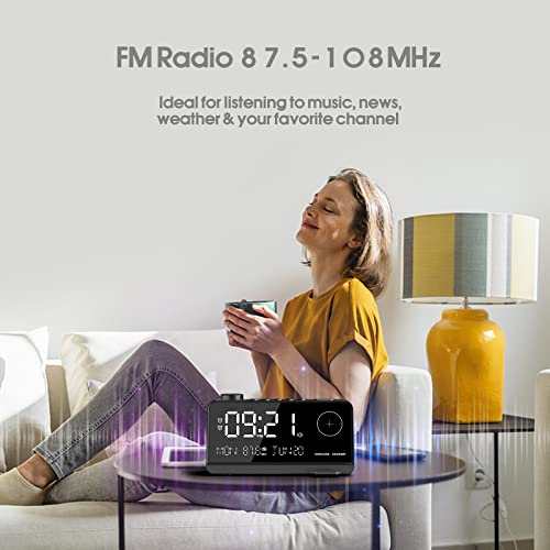 Dekala Alarm Clock With Wireless Charging 15W Ultra Fast, 100Db Super Loud 9” Large Display Fm Radio Wireless Charger Alarm Clock For Bedrooms With Dual Alarms & 7 Natural Sounds, Snooze,12/24H #TOP2