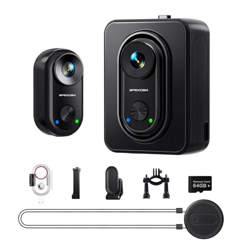 Apexcam Caméra Sport 4K 20MP avec Stabilisation EIS, Caméra d’Action Mini POV 150° Grand Angle, Étanche 30M, Carte 64Go Incluse, Boîtier de Charge,...