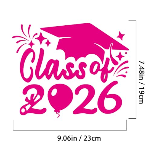 Image of 2x Class of 2026 Car Sticker & Graduation Hat Sticker Removable Graduate Decal 8 inchx 7.1 inch Waterproof Vinyl Decals Arts & Crafts for Graduation Party Decorations (Neon Pink)