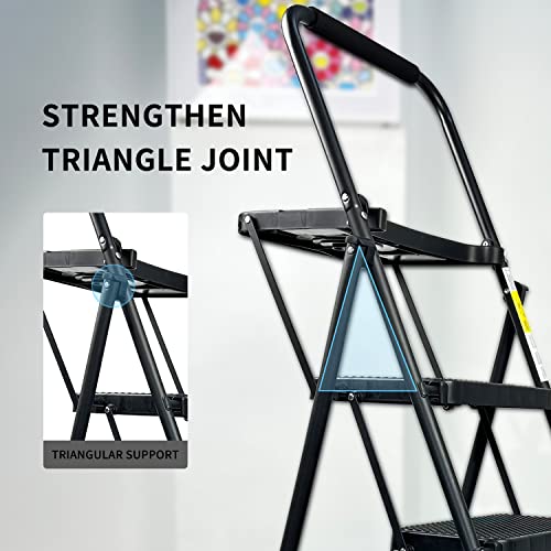 image for WNOEY 4 Step Ladder, Folding Step Stool with Tool Platform, Wide Anti-