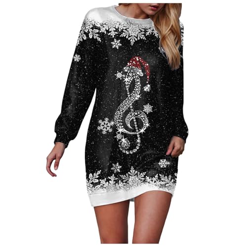 ECUNGWUA Weihnachtskleid Damen Weihnachten Kleid Elegant Langarm Pulloverkleid Glitzer Christmas Dress Vintage Partykleid Festliches Outfit (XL)