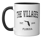 The Villages Florida FL Vintage Sports Design Black Print Ceramic Mug, Black/White