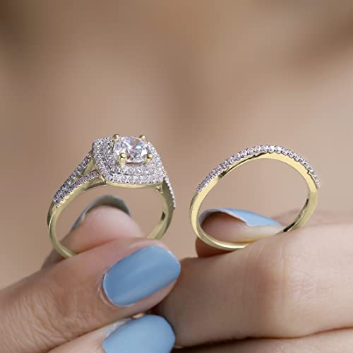 Dazzlingrock Collection 2.70 ctw Round Cubic Zirconia Double Halo Engagement Ring Set for Her (6mm Center Stone) in Solid Gold2