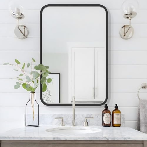 Image of Sidra Decor Modern HD Black Metal Frame Decorative Rectangle Wall Mirror (24 inchx 18 inch) Bathroom, Washbasin, Bedroom, Dressing Office Home Room Vanity Makeup Shaving Wall Decor