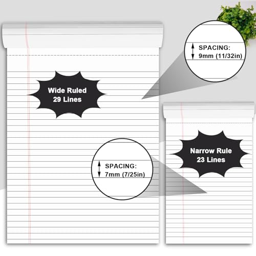 DANRONG Bloco de notas 21 x 27 cm, bloco de anotações, pacote com 4, pautado largo, pautado estreito